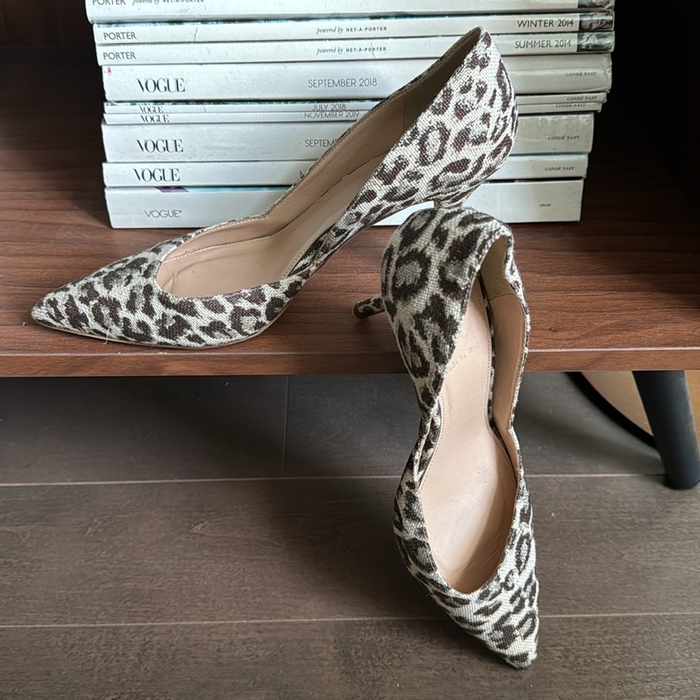 (SOLD)J. CREW Colette D'Orsay Safari Leopard Print Glitter Accent Pumps